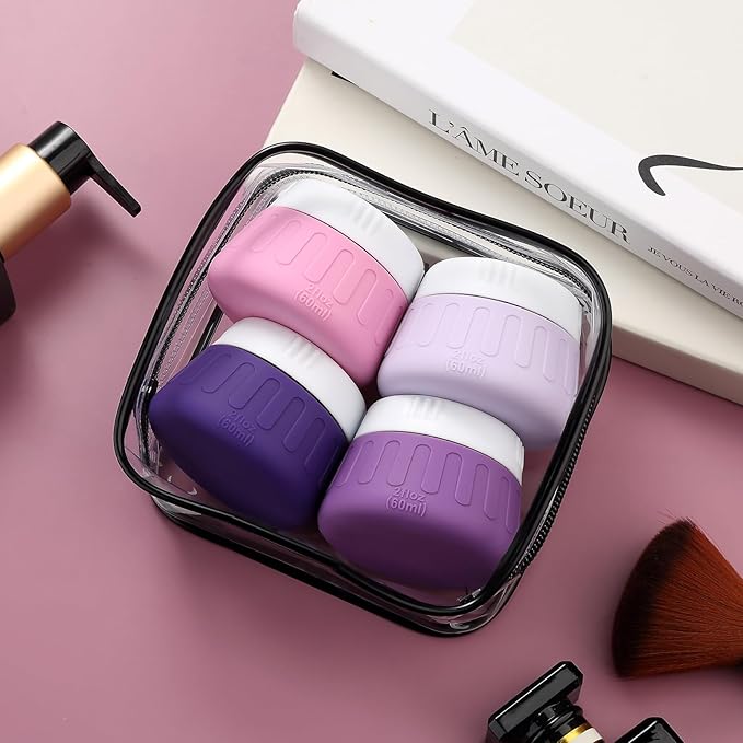 Gemice 2 oz Travel Containers for Toiletries, 4-Pack TSA Approved Travel Size Toiletries Containers for On-the-Go, Small Leak-Proof Travel Essentials Silicone Jar for Shampoo, Lotions, Cleanser