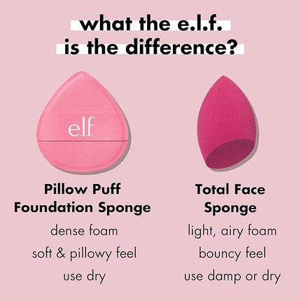 e.l.f. Pillow Puff Foundation Sponge, Bouncy, Ultra-Soft Foam Makeup Sponge For Liquid Foundation, Creates An Airbrushed Finish, Vegan & Cruelty-Free