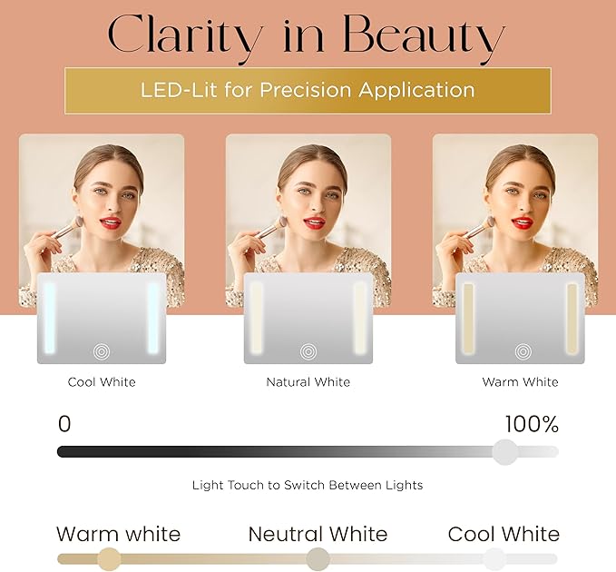 Makeup case with Light up Mirror Rechargeable with smart storage, Three light mode Mirror (Acrylonitrile Butadiene Styrene, Orange)