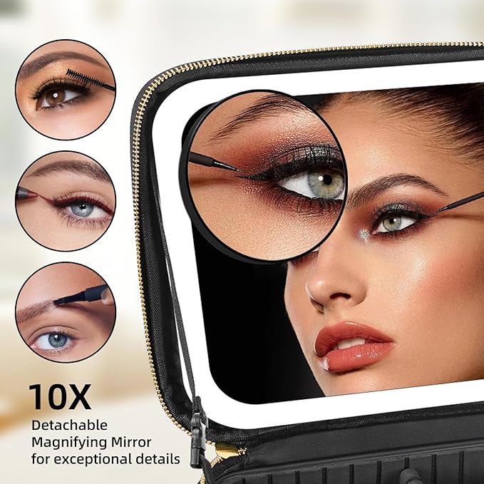 Lighted Makeup Case with Mirror, Adjustable Dividers - Portable Cosmetic Organizer Bag for Travel