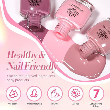 Born Pretty Red Pink Nail Polish Set, 15 Colors Red Pink Nude Black White Gray Brown Nail Polish Quick Dry Fingernail Polish Kit for DIY Nail Art Salon Home Valentines Day Gift for Women