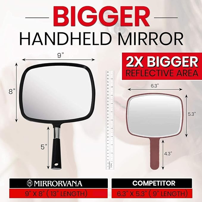 Mirrorvana Pack of 5 Large & Comfy Hand Held Mirror (Black)