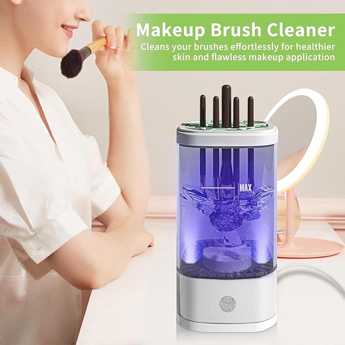 Electric Makeup Brush Cleaner - 9000 RPM Makeup Brush Cleaning Machine with Dry Function - IP65 Waterproof Automatic Makeup Brush Cleaner for Makeup Sponges and Brushes Cosmetic Brush Cleaner Plug-in