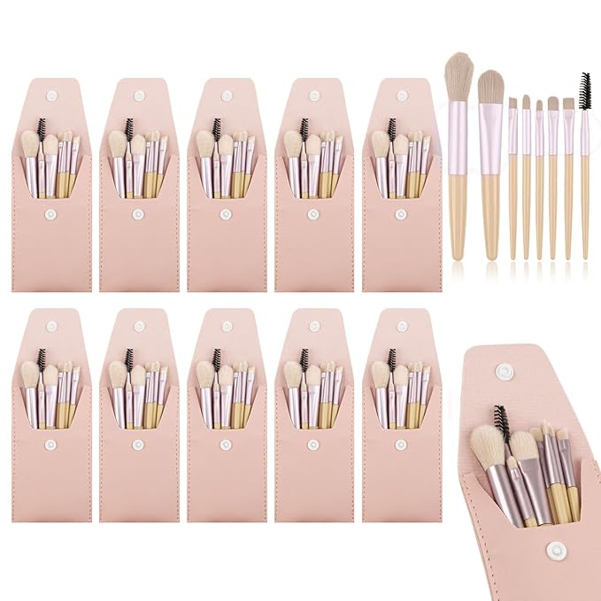 10 Sets Travel Size Makeup Brushes Set Mini Face Make up Brushes Brushes Bag for Makeup Party Favors Wedding Bridal Shower Favors Bridesmaid Gift Bachelorette Party Gift (lvory Beige, 10pc)