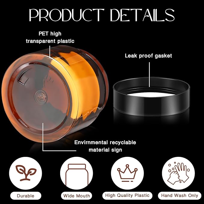 SATINIOR 100 Pcs Plastic Jars with Lids Small Containers Lids Wide Mouth Small Plastic Containers for Lotion Cream Rhinestones Body Butters Travel Storage(2 oz,Amber)