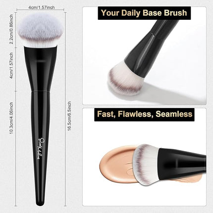 START MAKERS Contoured Foundation Brush, Large Angled Kabuki Makeup Brush for Liquid, Powder, Cream & Stick Foundation Bronzer Contour, Professional Makeup Application Tool for Blending Buffing, Black