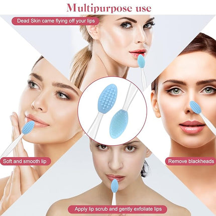 5 Pcs Lip Scrub Brush,Lip Scrubber Exfoliator,Double-Sided Silicone Lip Brush Tool for Men Women Lip Lightening, Lip Exfoliator Scrubber Tool for Dark Lips