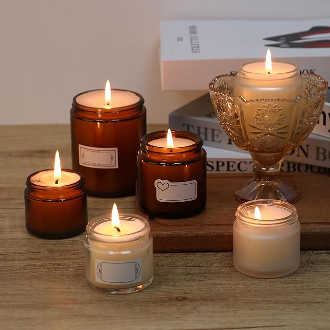 4 oz Clear Round Glass Jars with Black Lids 24 Pack- Portable Empty Glass Containers with Inner Liners for Cosmetic, Food Storage, Body Butters, Body Butter, Candle Jars