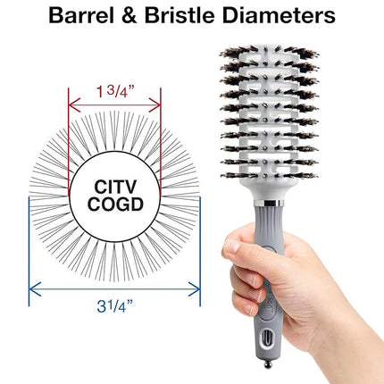 Olivia Garden Ceramic + Ion Turbo Vent Combo Hair Brush - Not Electrical - Ionic and 100% Boar Bristles - Professional Round Blowout Brush for Normal to Thick Hair