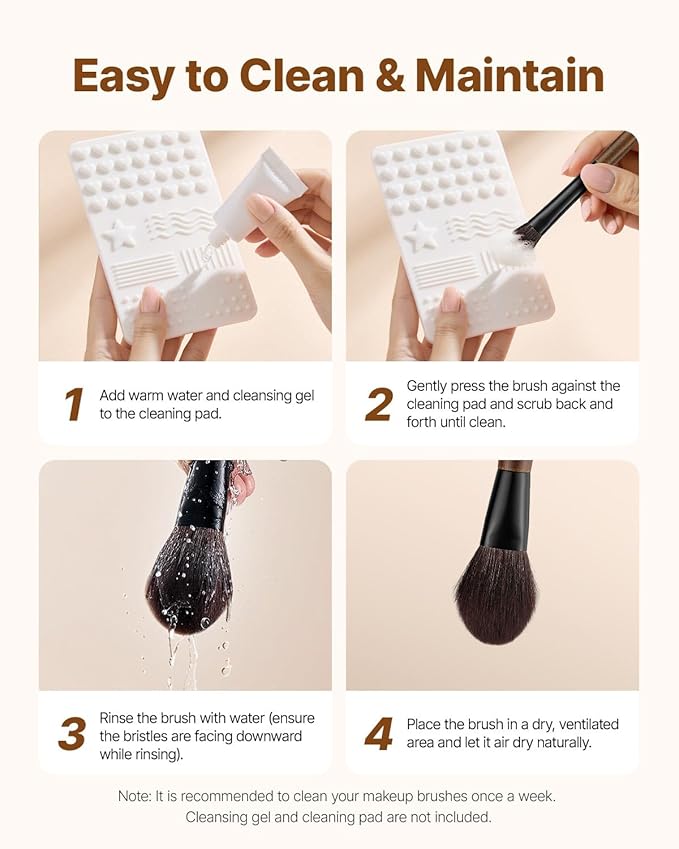 VEVOR 9-Piece Makeup Brush Set for Foundation Blending Eyeshadow, Professional Makeup Brush Kit with Soft Natural Wool & Vegan Synthetic Bristles, Ergonomic Wood Handle, Travel-Friendly Storage Bag