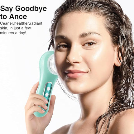 Electric Facial Cleansing Brush, 2-Way Rotating Face Scrubber for Daily & Deep Cleaning, 3 Modes, 5 Brush Heads, Rechargeable, IPX7 Waterproof for All Skin Types
