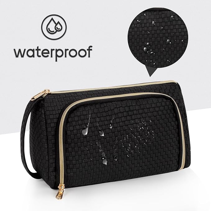 Makeup Bag, Small Cosmetic Bag with Makeup Brush Comparment, 2 in 1 Cute Make Up Organizer Pouch for Women Girls, Portable Travel Toiletry Bag