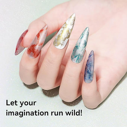 MIZHSE Marble Nail Polish Set, 12 Colors Marble Ink for Nails Glitter Effect Nail Ink Blooming Gel Watercolor Nail Polish for Nail Art Design Manicure at Home