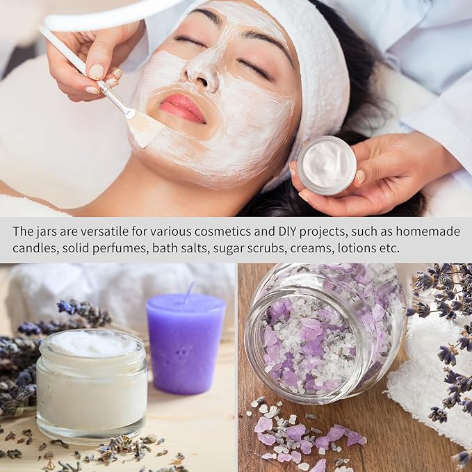 KEYWING 4oz Clear Glass Jars, 36 Pack Round Small Glass Jar with Black Lids Empty Cosmetic Containers with Inner Liners for Lotions, Powders, Cream and Ointments