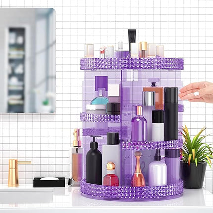 360 Degree Rotating Makeup Organizer, Extra Large Capacity Cosmetics Organizer, Removable 7 Layers Skincare Organizers, Spinning Perfume Organizer, Dresser Organizer Countertop (Purple)