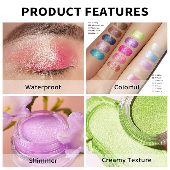 Oulac Pink Eyeshadow Glitter Eyeshadow Highly Pigmented Waterproof & Long Lasting Crease-Free Moisturizing Smooth Formula, Shimmer Glitter Eye Makeup. 6g (10)