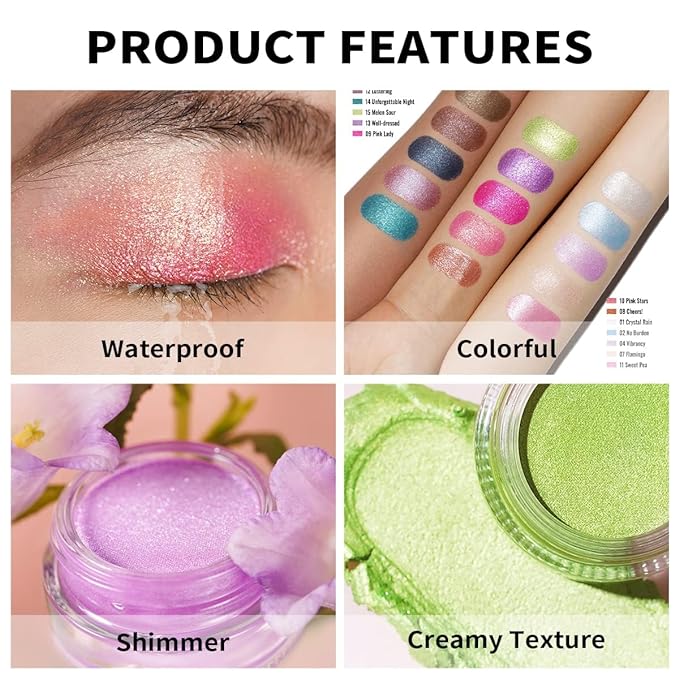 Oulac Cream Eyeshadow also for Highlighter Large Capacity Highly Pigmented Eye Shadow Waterproof &Long Lasting with Moisturizing Formula 12