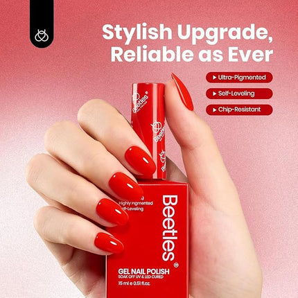 Beetles Red Gel Nail Polish, 15ml Red Color Soak Off UV LED Gel Polish, Nail Art Design Daring Grace Manicure Salon DIY Home Colorful Bottle Gifts for Women