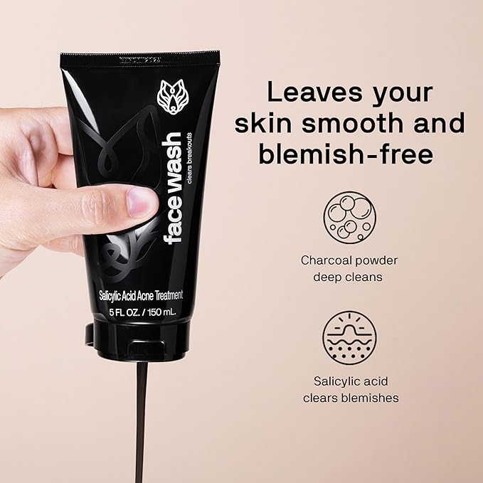 Black Wolf Moisturizing Body Wash & Charcoal Face Wash Set for Men - Daily Grooming & Hygiene Essentials for Mens Skin Care