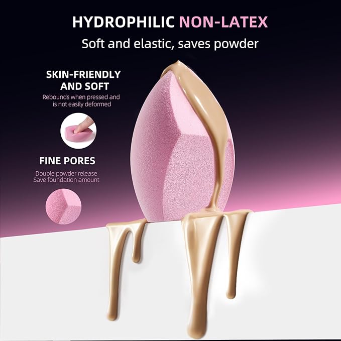 Makeup Brush Set, Flat Top Kabuki Brush Premium Foundation Brush for Liquid, Cream, and Powder with 2 Makeup Sponge for Foundation, Powder, Blush, and Concealer