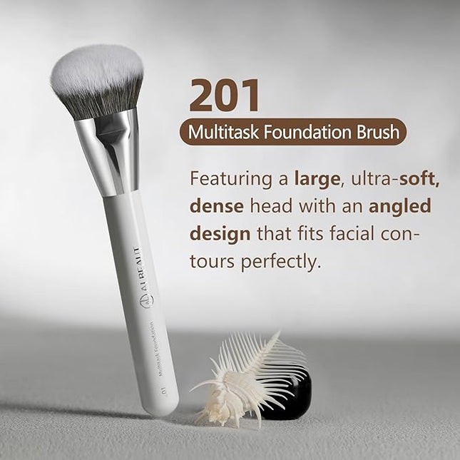 201 Angled Foundation Brush for Flawless Makeup Application Professional Liquid, Cream Powder Foundation Brush with Dense Bristles - Contoured for Precise Blending and Buffing