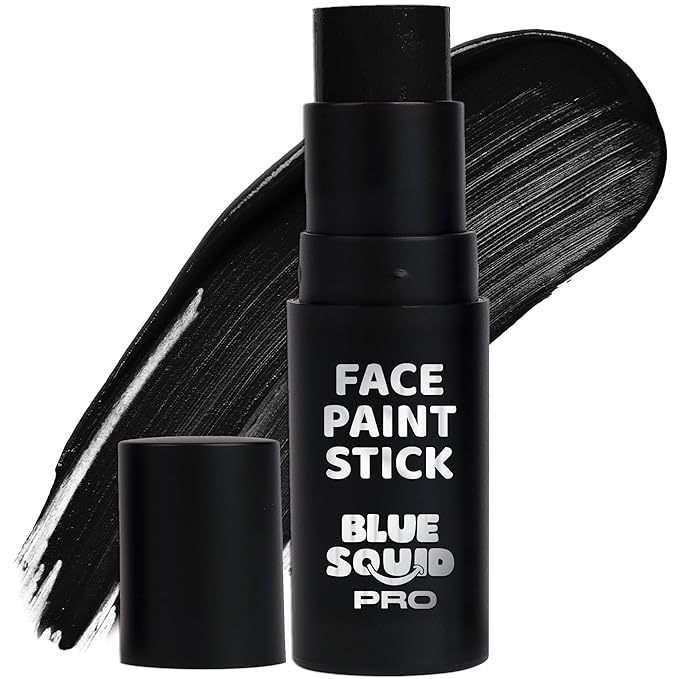 Blue Squid PRO Black Face Paint Stick - Waterproof Body Paint for Adults & Kids Eye Black Baseball, Eyeblack Softball - Vegan Hypoallergenic Twist-Up Non-Toxic Makeup Stick for Cosplay, Sports & SFX
