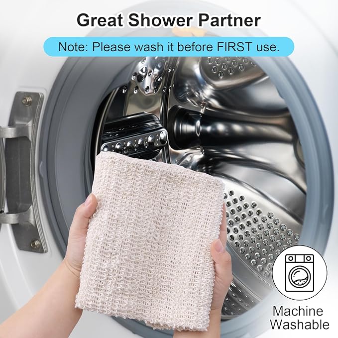 35.5" Long Exfoliating Washcloth Shower Loofah with Handle for Women, Natural Body Scrubber Back Cleaner for Shower, Double Layer Extra Rough Bath Scrubber for Body