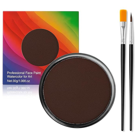 Face Body Paint Kit for Kids & Adults, Non-Toxic Water-Based Professional Face Painting Palette with Brushes for Halloween Clown Goth Vampire SFX Makeup, Art Stage Cosplay Parties, Brown