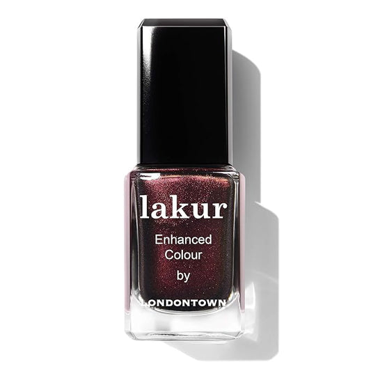 LONDONTOWN lakur Nail Polish - Chip-Resistant, Non-Toxic, Conditions & Hydrates Nails | Glittery Metallic Red Shimmer, Cockney Glam, .40 fl oz