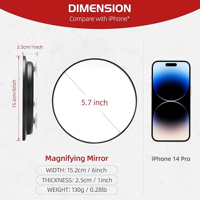 Round 30X Magnifying Mirror, 6inch Magnified Mirror with 3 Suction Cups Easy Mounting, Compact 30X Travel Magnification and Tweezers Set for Detailed Makeup,Shaving,Blackhead Blemish Removal