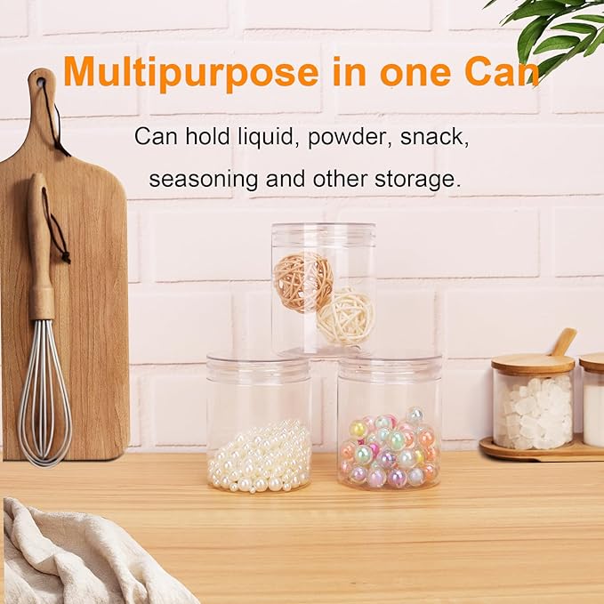 30 Packs 8 oz (250 ml) Clear Plastic Jars with Lids, Cosmetic Containers jars with Wide-Mouth for slime, beads, rhinestones, sequins Cosmetics, Lotion, Cream, Ointments and More