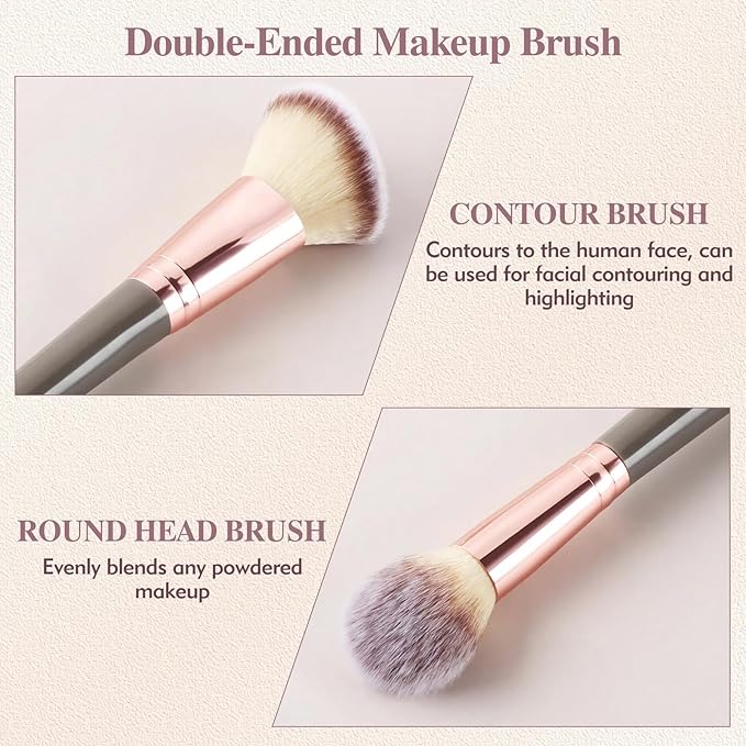 3PCS Foundation Makeup Brush, Double Ended Makeup Brush for Blush, Slant Brush for Contour and Highlighter, Perfect for Makeup with Powder
