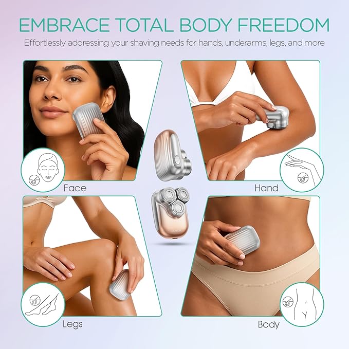 VOYOR Electric Razors for Women 3D Floating Blade Shaver for Women, Electric Shaver for Legs Bikini and Body Facial Hair Remover Women's Shavers Waterproof Women's Grooming ES310 (Gold)