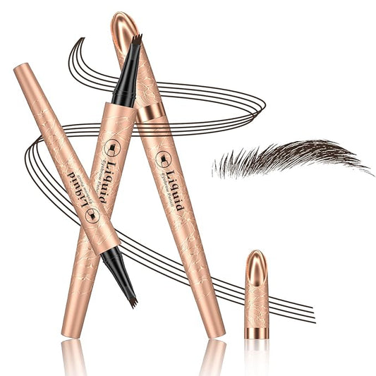 Eyebrow Pen - Upgraded 3D Liquid Eye Brow Microblading Pencil With Micro 4 Point Lift & Brow Pen Snatch, Long-Lasting Waterproof (Dark Brown)