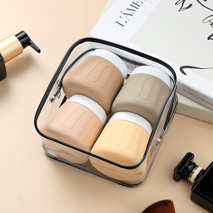 Gemice 4 OZ Travel Size Containers for Toiletries, Leak-Proof Silicone Slime Jars with Lids, BPA Free Small Round Cosmetic Slime Container for Lotion, Cream, Ointments, Travel Storage (4 Pack)