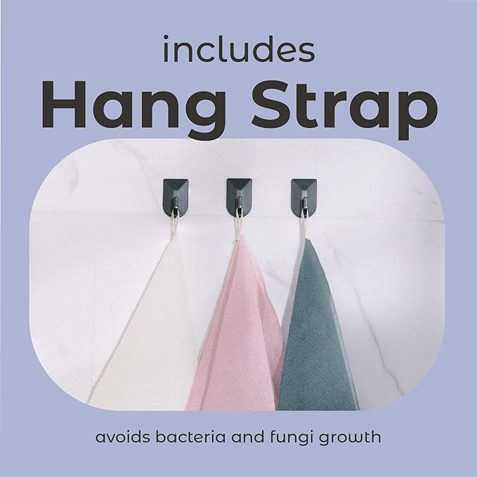 MainBasics Exfoliating Shower Towel - Japanese Nylon Bath Towel and Body Washcloth, Quick-Dry, Durable, Deep Exfoliation (Set of 3, Airy Blossom)