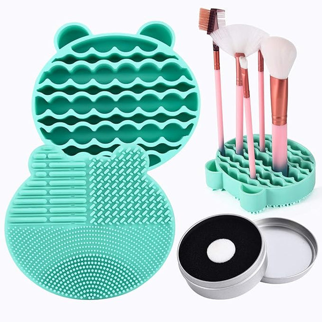 Silicon Makeup Brush Cleaner Mat with Brush Drying manual Make up cleaner cleanser machine Cosmetic Cleaning Pad+Makeup Dry Cleaned Quick Color Removal Sponge Scrubber Tool(Green)