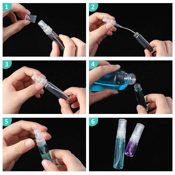 Zhehao 200 Pcs Mini Spray Bottles 2 ml, 5 ml Clear Glass Perfume Bottles Refillable Fine Mist Perfume Atomizer Portable Empty Sample Containers for Cleaning, Essential Oils, Travel (Clear Cap)