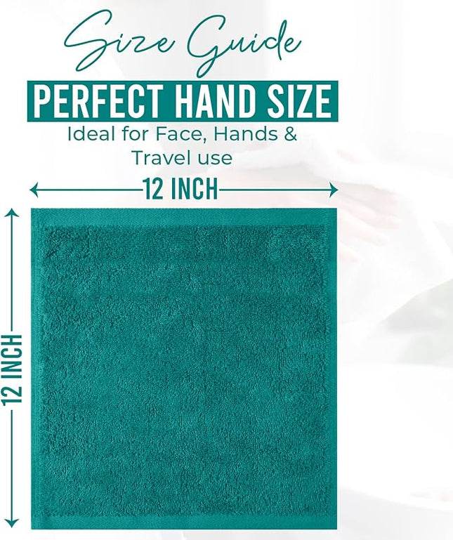 DAN RIVER 12 Pack Wash Cloths for Showering [12x12] - 100% Cotton Washcloths Premium Quality Flannel Face Cloths for Bathroom, Highly Absorbent and Soft Feel Wash Clothes, Teal