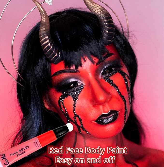 Go Ho Red Face Paint Stick,High Pigment,Water Based Cream Red Face Body Paint Washable for Halloween Cosplay SFX Devil Clown Makeup