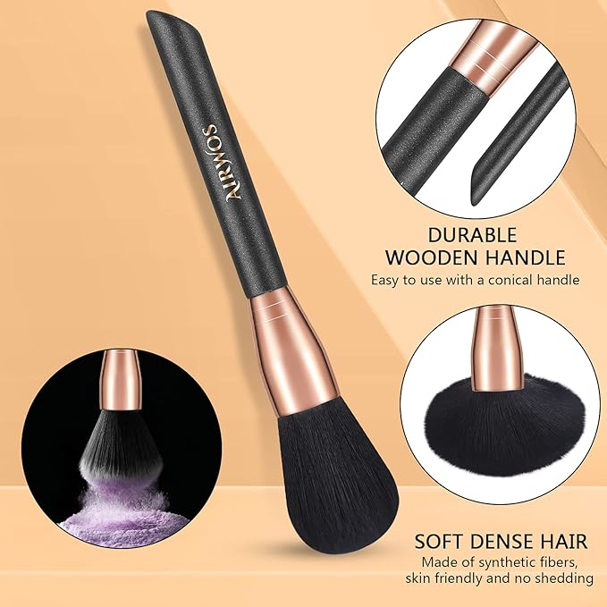 AirWos® 14 Pcs Professional Makeup Brush Set with Case - Synthetic Foundation, Powder, Eyeshadow, Concealer Brushes with Pearl Flash Handles