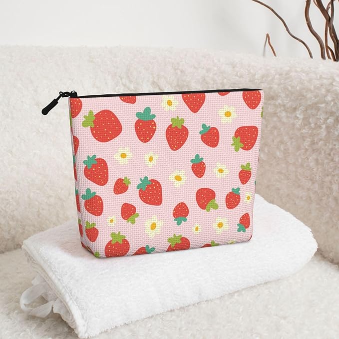 MOLAIGIN Strawberry Red Fruit Cosmetic Bag For Women, Travel Makeup Bag, Toiletry Zipper Bag, Large Capacity Aesthetic Cases