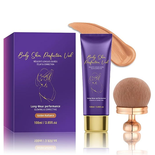 Body Coverage Perfector with Brush - Waterproof Leg & Body Makeup No Transfer, Tattoo & Scar Cover Up Full Coverage, Complexion Perfector for All Skin Tones (Golden Radiance)