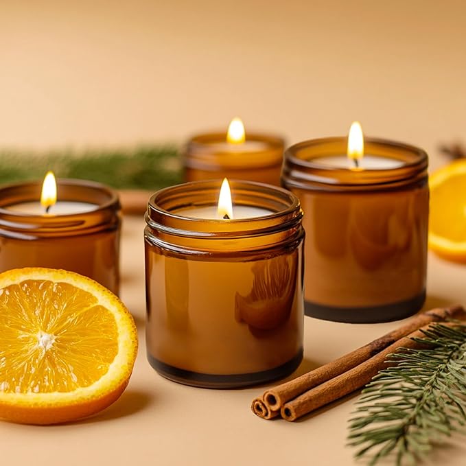 4 oz Amber Glass Jars with Lids - 32 Pack Brown Leakproof Cosmetic Containers with Inner Liners, Wide-Round Smooth Mouth, Sealable for Creams, Essential Oils, Body Butter, Travel Samples