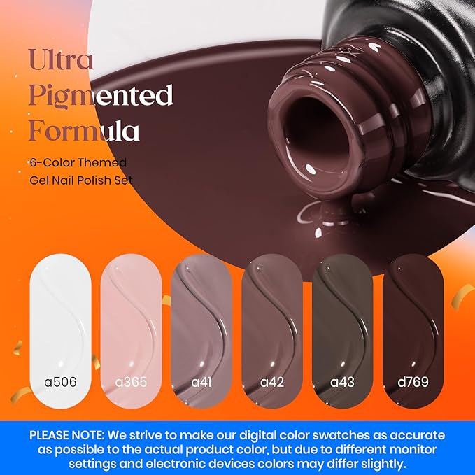 beetles Brown Gel Nail Polish Set - 6 Colors Coffee Brown White Neutral Pink Nude Gel Nail Polish Caramel Cappuccino Soak off Uv Led Lamp Needed Nail Art DIY Manicure Fall Gift Set