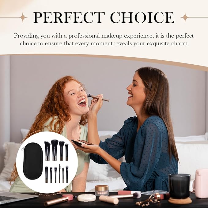 10 Pcs Mini Portable Makeup Brush Set Complete Travel Cosmetic Brushes Kit with Pouch for Blush Powder Eyeshadow Perfect for Women and Girls(black)