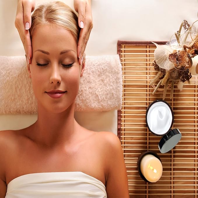 12 oz Amber Plastic Cosmetic Jars Leak Proof Container with Black Lid for Cream, Lotion, Powder, ointment, Beauty Products etc, 6 Pcs.