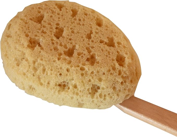 18'' Shower Body Brush Sea Sponge Long Wooden Handle Back Scrubber Bath Brush Gentle Exfoliating Lotion Applicator
