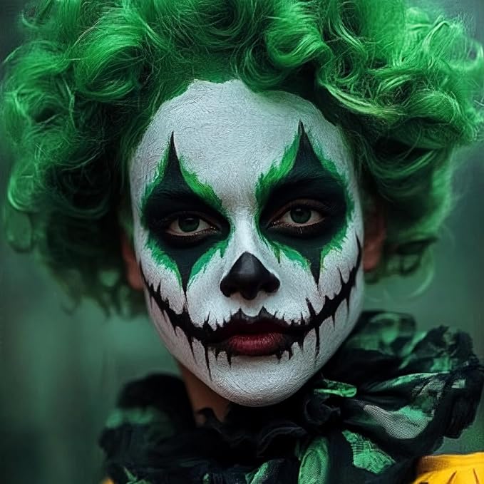 Black White Green Face Body Paint 1.01 oz/pc with 3 Sponges,Green Water Based Face Painting Cosplay Kit, Hunting Hulk Halloween SFX Witch Makeup Cream Face Paint,3 oz