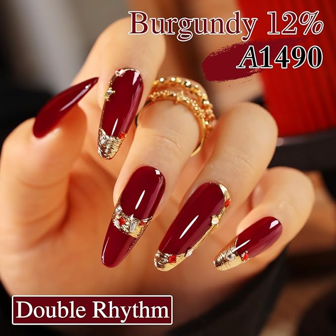 Double Rhythm 0.5Oz Gel Polish Sheer Neutral Natural Light Milky Same Color Same Bottle 15ML Jelly UV Gel Polish Nail Art DIY at Home (Burgundy Red-A1490)